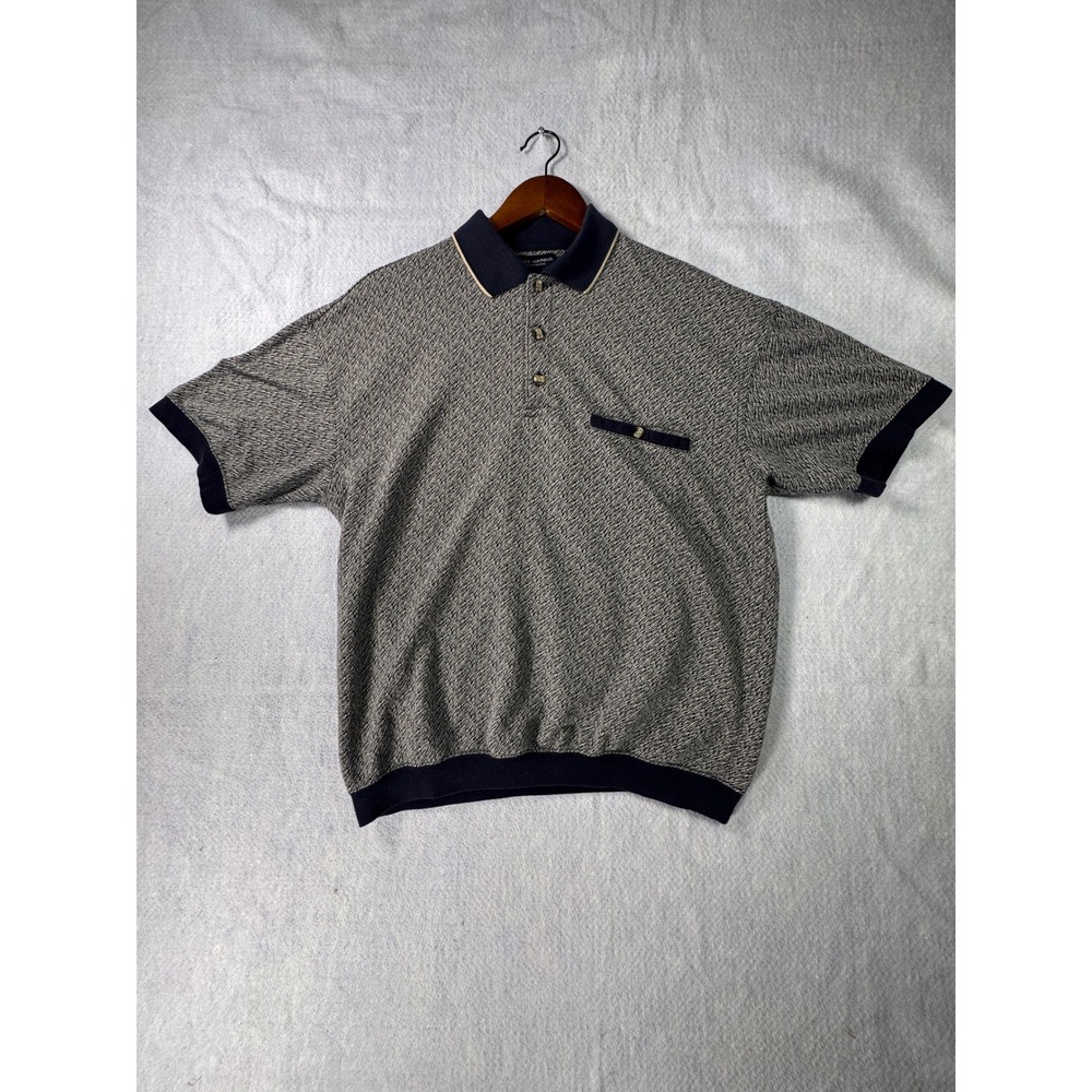 Safe Harbor Sportswear Mens Navy White Textured Knit Short Sleeve Polo Shirt M - Picture 1 of 5